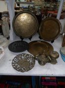 A mixed lot of brass trays etc