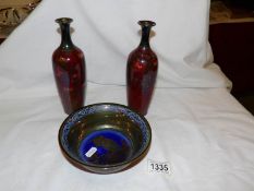 A pair of Royal Lancastrian lustre vases and bowl