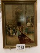 A continental painting on panel of wedding scene (some paint missing)