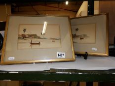 A pair of framed and glazed watercolours, Asian river scenes,