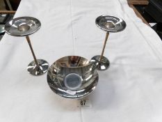 A pair of Viner's Stuart Devlin design candlesticks and shallow bowl