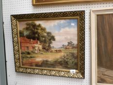 A gilt framed farm yard scene