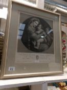 A framed and glazed continental engraving of mother and 2 children