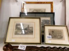 4 fine framed and glazed antiquarian engravings, St Alban's abbey, Ampthill Church,
