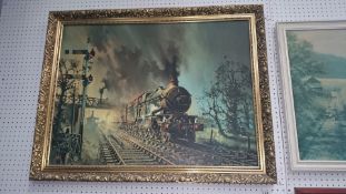 A gilt framed locomotive print