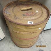 A large metal drum