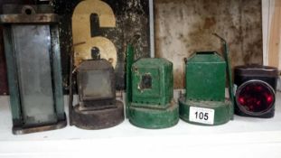 3 railway lamps & bicycle light etc.