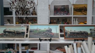 3 oil paintings of locomotives signed E Handley