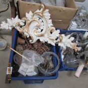 A quantity of brass chandelier parts and shades