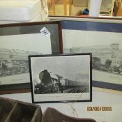 3 framed and glazed locomotive prints and a photo of locomotive 1945