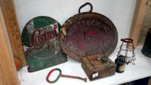 A Castrol sign & a GWR sign etc.