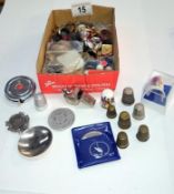 A quantity of miscellaneous buttons, thimbles & railway whistle etc.