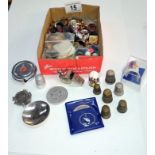 A quantity of miscellaneous buttons, thimbles & railway whistle etc.