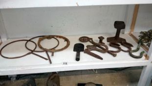 A quantity of railway hooks etc