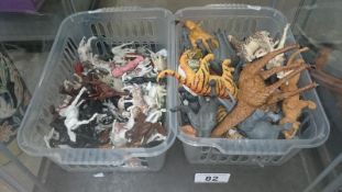 2 boxes of plastic farm and zoo animals