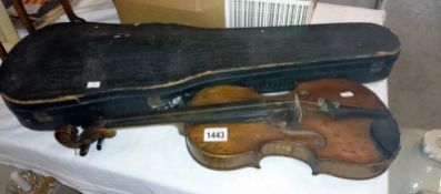 A cased late 19th century violin,
