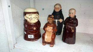 3 Monk decanters and a Monk biscuit barrel