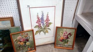 3 framed floral pictures