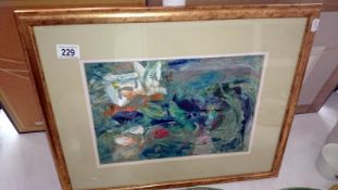 A framed and glazed modern painting