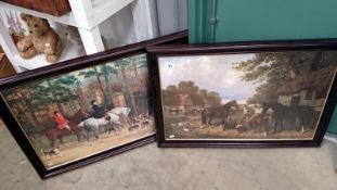 A framed and glazed hunting print and a farming scene