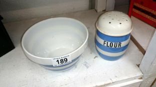 A T G Green flour sifter and bowl