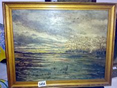 An oil on canvas marshland scene