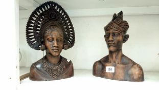 2 Indonesian padouk wood busts