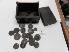 A box of early coins including some hammered and some Roman