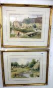 A pair of water colours each 37cm x 27cm, Upper Slaughter and Lower Slaughter, Cotswolds, by