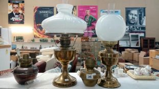 2 oil lamps with shades (1 a/f),