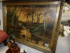 A framed and glazed forest scene