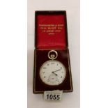 A large 20th century Swiss chronograph pocket watch in fitted red velvet box marked 'Chronometer De