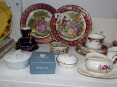 A Royal Albert Old Country Roses trio, An Axe Vale saucer jug on stand, Limoges,  Wedgwood and other