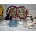 A Royal Albert Old Country Roses trio, An Axe Vale saucer jug on stand, Limoges,  Wedgwood and other