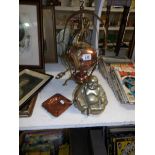 A mixed lot of brass and copper including kettle on stand,