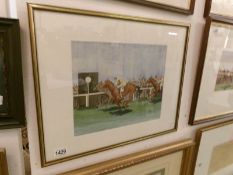 A watercolour painting of 'A day at the races' (possibly Lincoln' signed by R James Mason