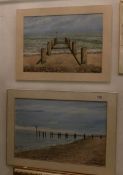 2 paintings by Robert Pearce, Beach/coastal scenes being Lowestoft beach and Curton beach,