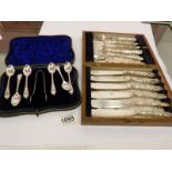 A cased set of silver teaspoons and nips, Birmingham 1907,