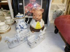 A Price Kensington pig biscuit barrel and 2 other pottery items