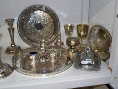 A mixed lot of silver plate including candlesticks,