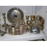 A mixed lot of silver plate including candlesticks,