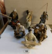 6 Oriental pottery figurines