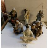 6 Oriental pottery figurines