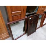 2 teak framed mirrors and a wooden tray