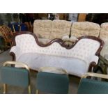 A mahogany framed double ended chaise longue