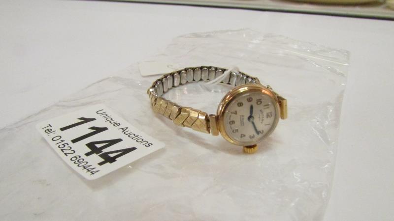 A gold Rotary ladies 17 jewel wristwatch on yellow metal strap