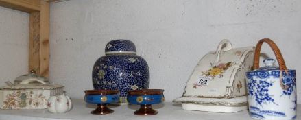 A mixed lot of ceramics including cheese dish, ginger jar etc,