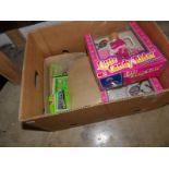 A box of toys including Subbutteo