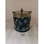 A blue and white biscuit barrel