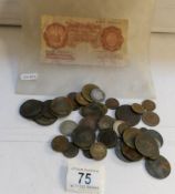 A mixed lot of old GB coinage including George VII shilling, George II silver coin,